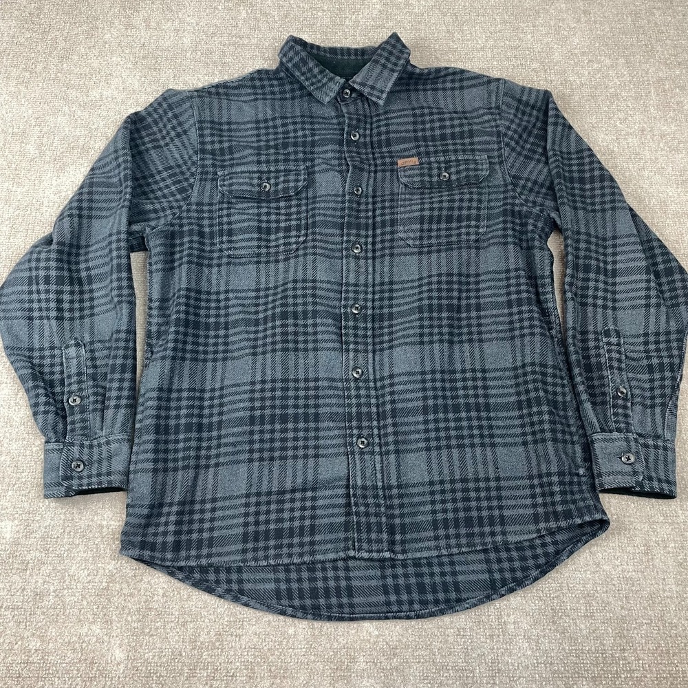 Orvis Flannel Shirt Jacket Mens Medium Multicolor Plaid Locker Loop Button Front